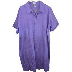 Vintage Bridgewater Studio purple 100% linen button down shirt dress NWOT 22W
